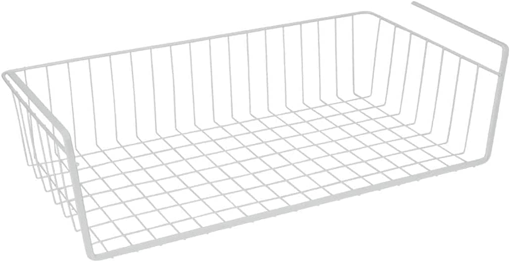 MARKQ Hanging Under Shelf Storage Basket, Large Wire Basket Space Saving Organizer for Kitchen Office Bathroom Cupboard Pantry Cabinet Bookshelf, White