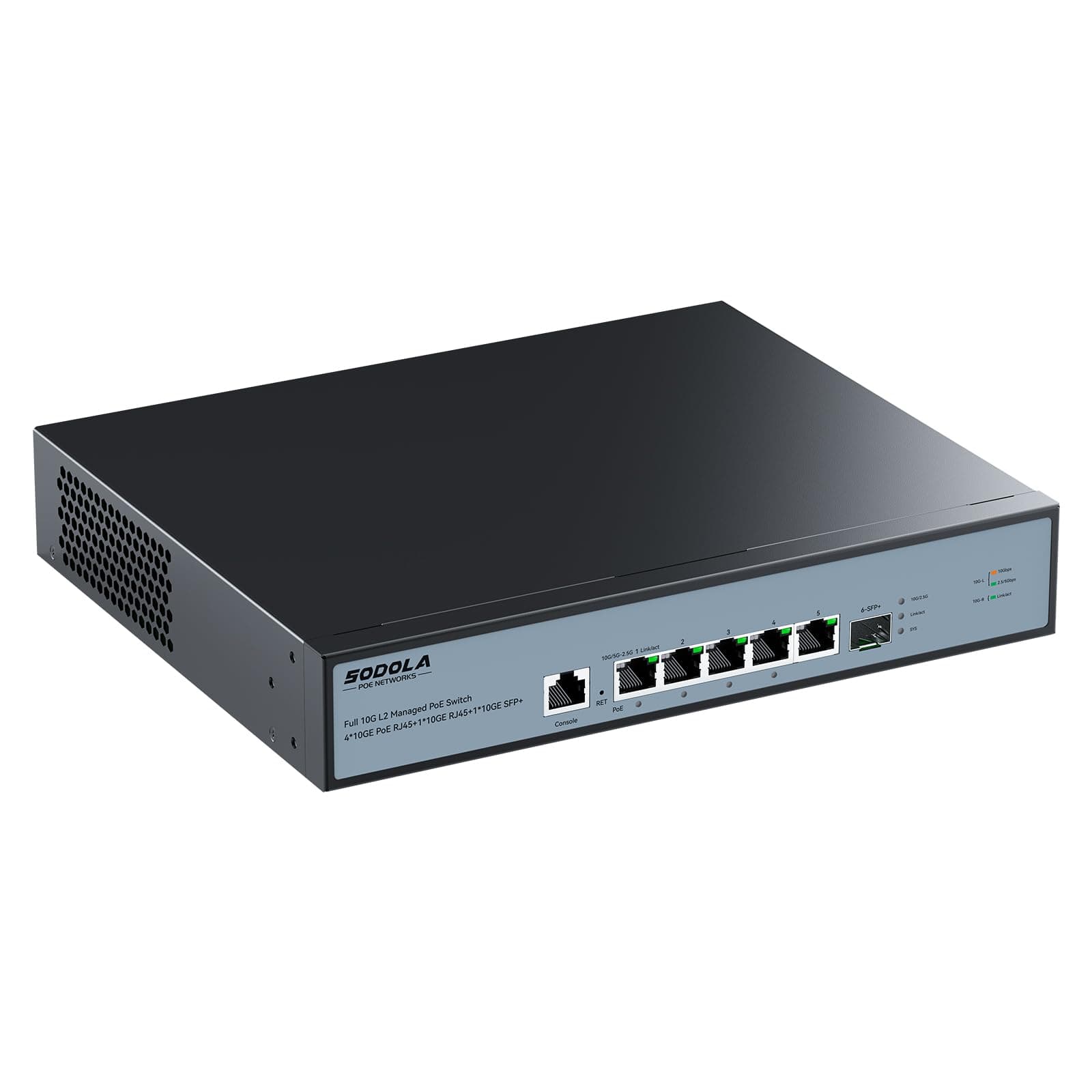 10Gb L2 Managed PoE Switch 150W|1X 10G SFP+&4 x 10GBase-T PoE Ports+1x10GBase-T Uplink, Max 90W PoE Output,IEEE802.3af/at/bt,Desktop&Wall Mount 10G Managed PoE Network Switch