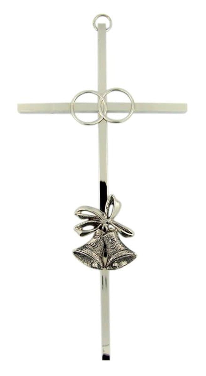 Silver Tone Plated 25th Wedding Anniversary Wall Cross, 8 Inch