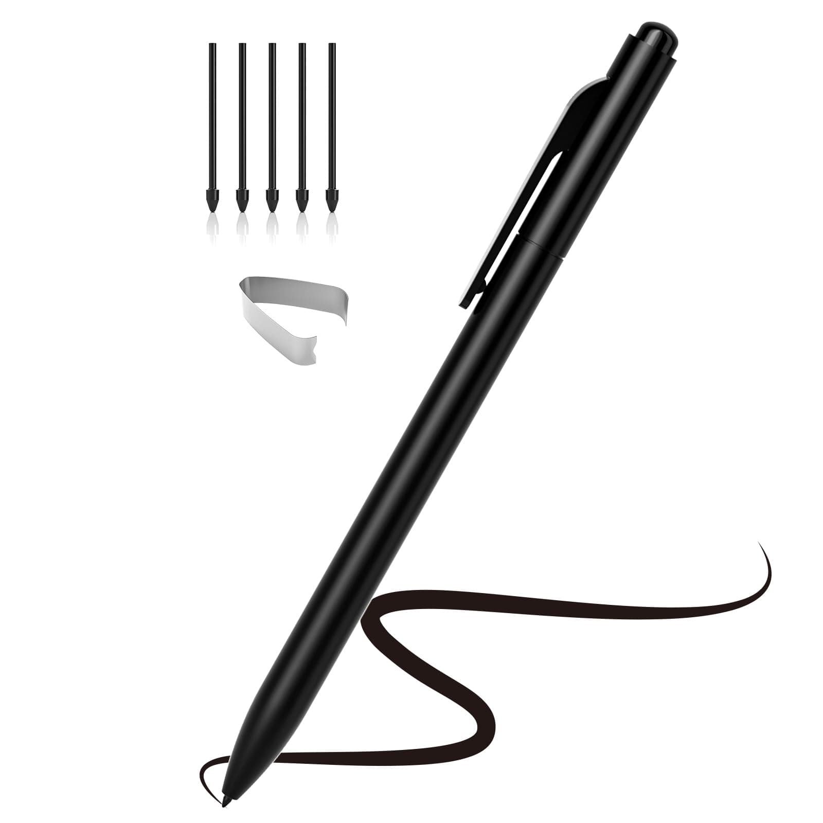 EMR Stylus for Remarkable 2, No Charging or Bluetooth Required, Digital Pen with Palm Rejection, 4096 Pressure & Tilt Support, Eraser and 5 Replaceable Tips (Black)