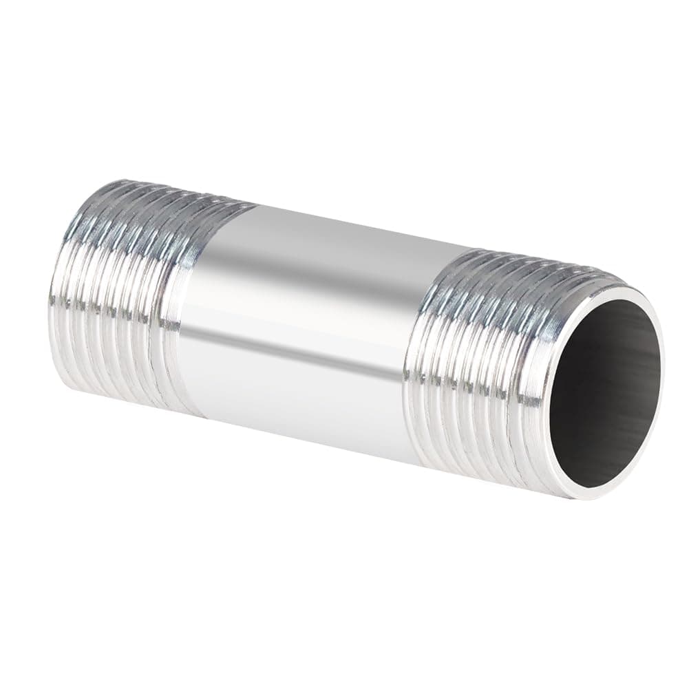 Quickun 304 Stainless Steel Pipe Fitting, 1/4" NPT x 1/4" NPT Male Malleable Cast Pipe 2" Length