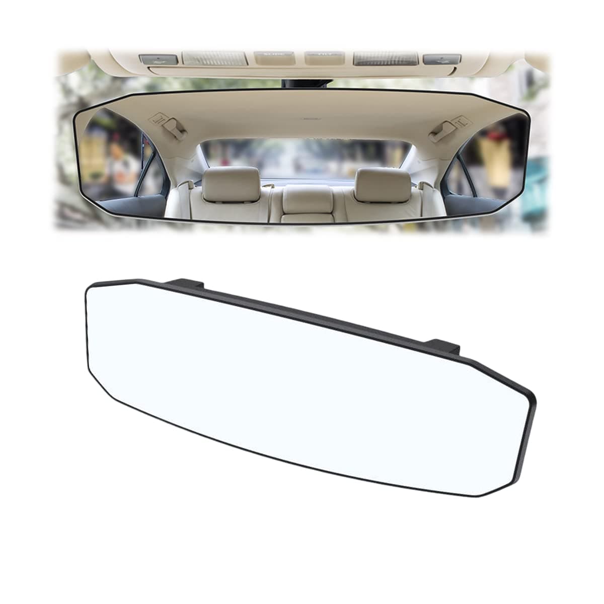 Car Rear View Mirror, 12 Inch Car Interior Panoramic Convex Rearview Mirror, Clip-On HD Wide Angle Extended Curved Mirror, Reduce Blind Spot Effectively, Universal Car Accessories (Irregular White)