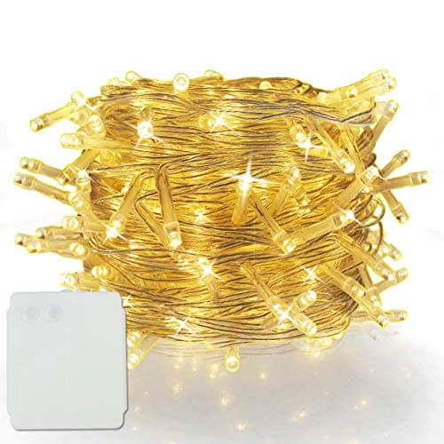 100 LED String Fairy Lights Clear Cable Battery Power Operated Indoor & Outdoor for Christmas Tree Xmas Party Garden Decoration (200LEDs, Warm)