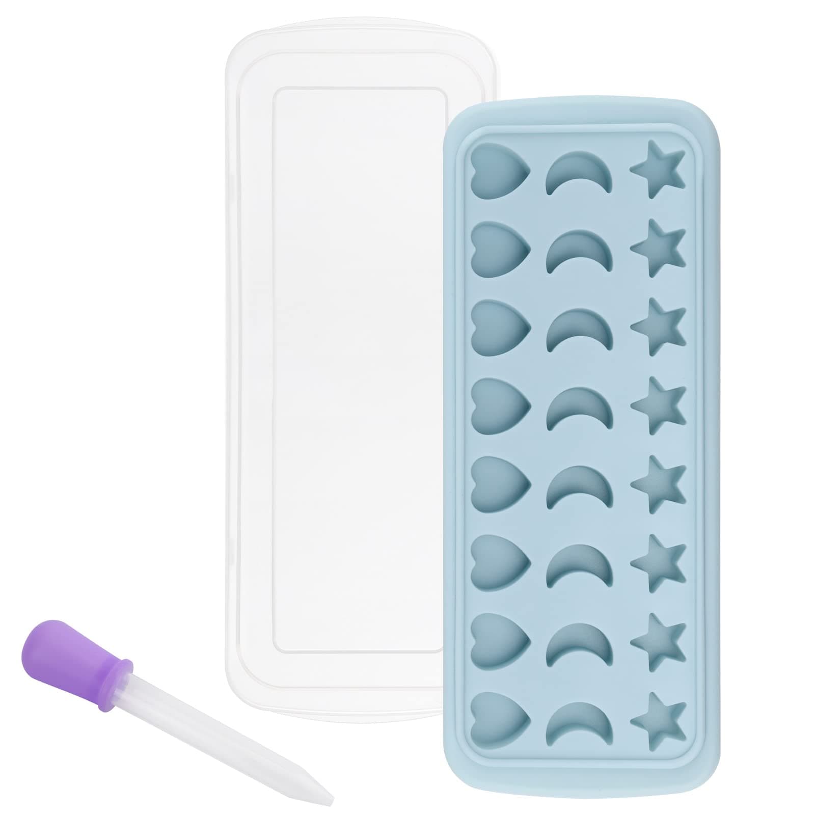 Moon Stars and Heart Ice Cube Tray Silicone Molds with Liquid Dropper,Easy Release Ice Trays with Lid, 24 Cavity Heart Mold for Ice Cubes, Gelatine, Chocolate, Baking and Candy