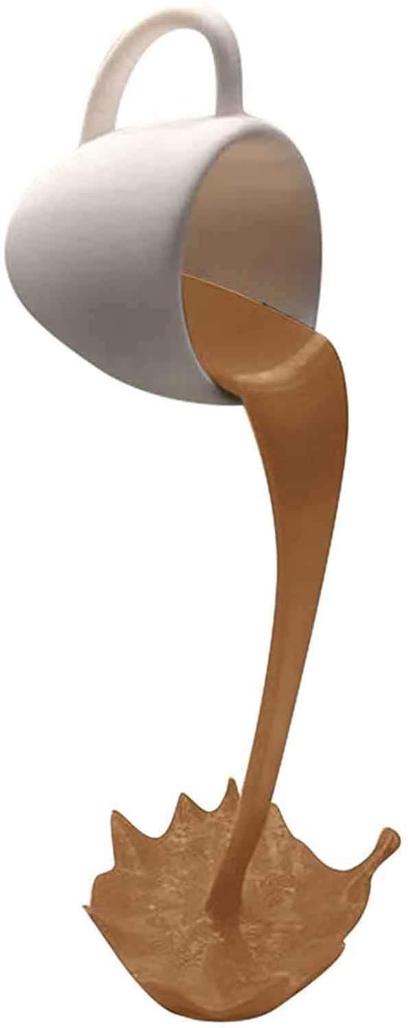 Floating Cup Sculpture Pouring Liquid Coffee Mug, 3D Retro Creative Floating Spilling Suspended Coffee Mug Cup Ornaments, Resin Art Decor for Home Kitchen Living Room (White & Brown)