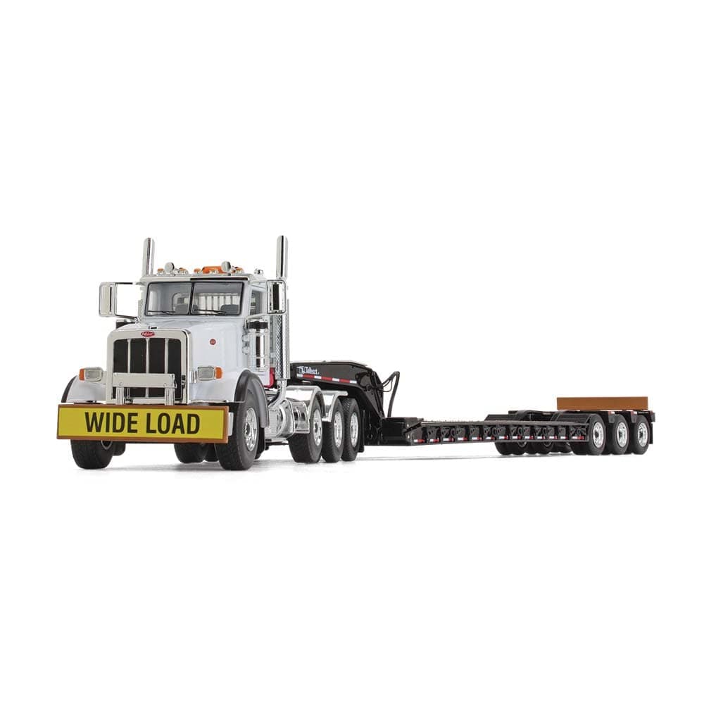 First Gear White/Black: Peterbilt Model 367 Day Cab & Talbert 55SA Lowboy Trailer