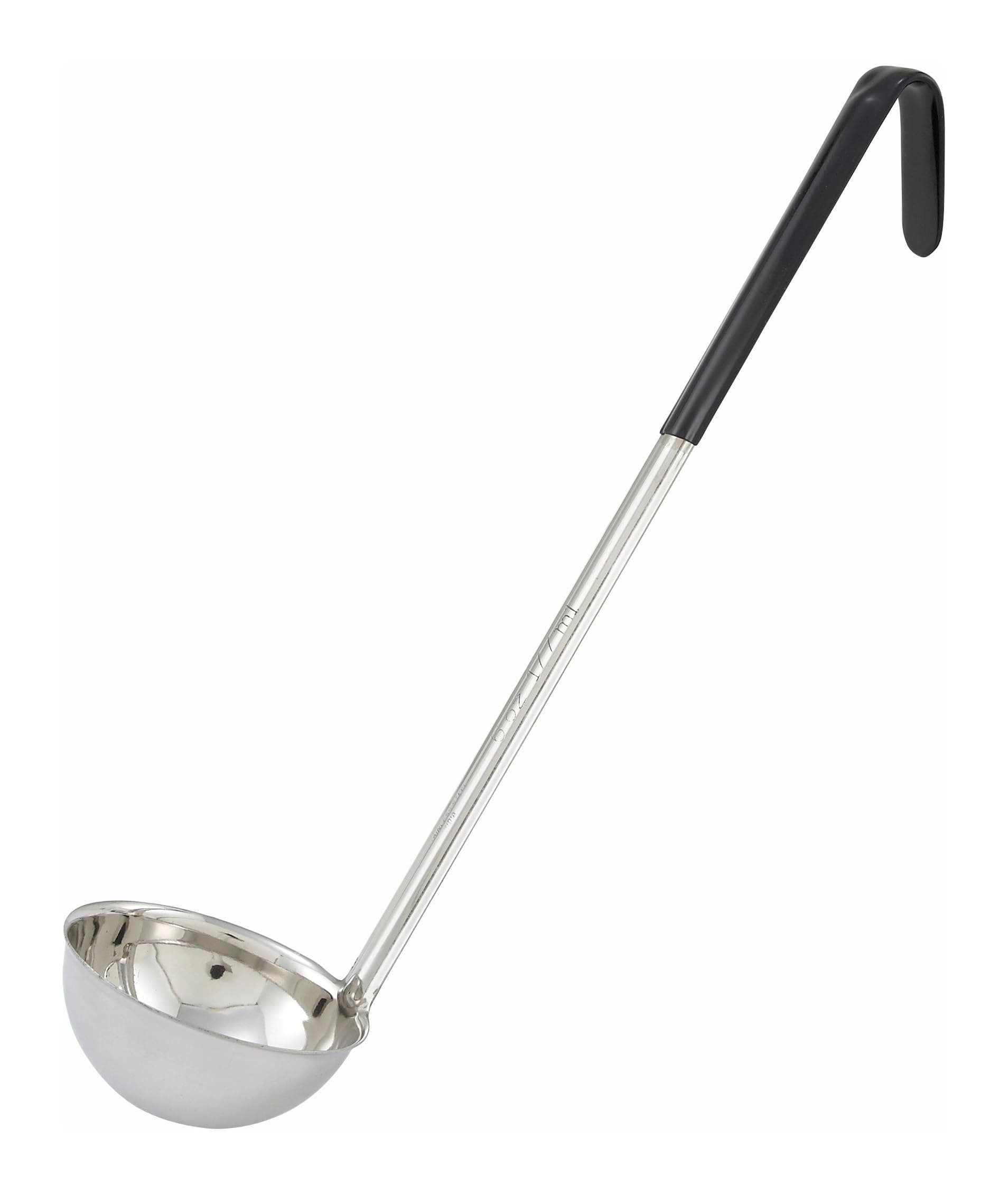 Winco Stainless Steel Ladle with Black Handle, 6-Ounce, Medium