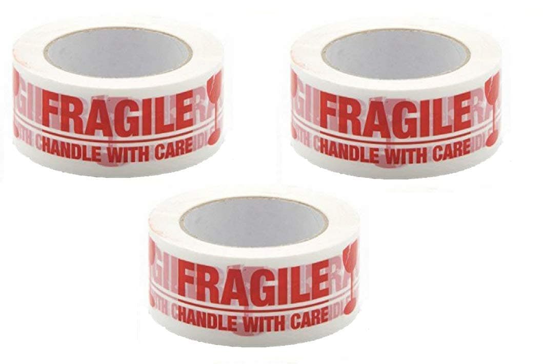 True-Ally Fragile Tape (Handle with Care) - 42 Micron Thickness, 65 Meters x 48mm / 2" Width (3 Rolls) Ideal for Industrial Packing use