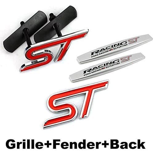 1pc ST Racing Front Grille + 2pcs Fender Side Sticker + 1pc Back Sticker Car Emblem Badge Accessories Car Products Compatible Fit For USA Auto Model Ford