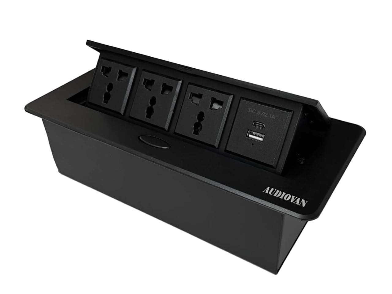 Audiovan Hydraulic Cable Cubby Pop Up Conference Box, Cable Manager Socket Electrical Box With 3 Power Socket and 2 USB socket A+C type Charger (Black popup Box 3 Power)