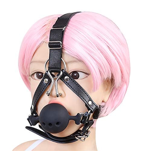 daogong Three Holes Silicone Round Objects Metal Nose Hook Leather Harness Stage Props Couple Toys (Black, Medium)