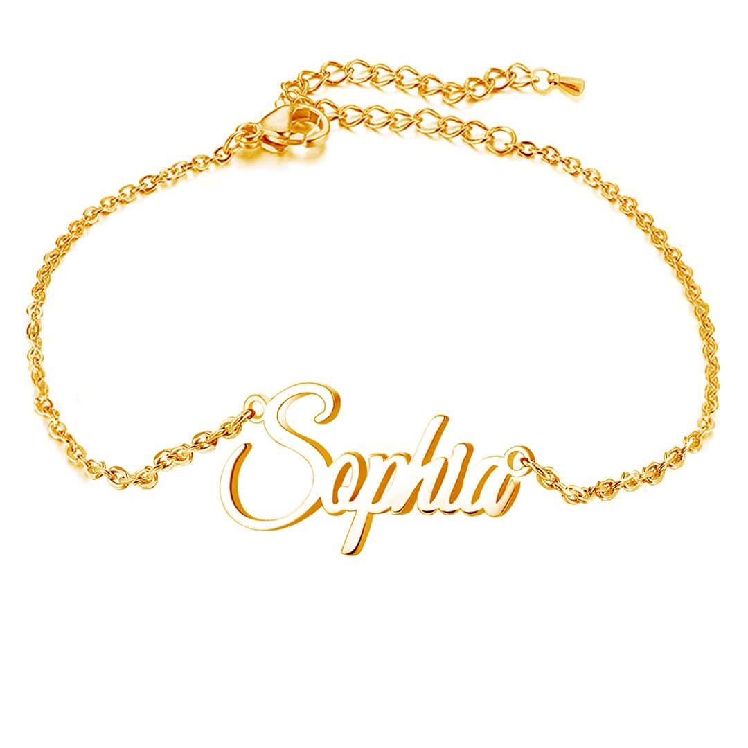 Yoke Style Custom Name Ankle Bracelets Personalized, Customized Engraved Link Infinity Bracelet Jewelry Gift for Women