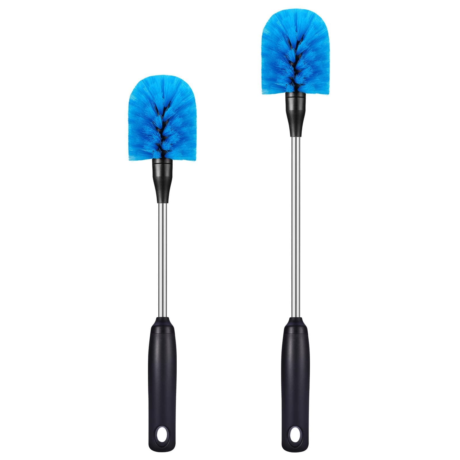 Stainless Steel Bottle Brush with Replaceable Head, Long Handle Scrub Brush for Water Bottles, Glasswares, Mugs, Flasks, Tumblers, Vases, and Kitchen Sink, 2 Pack, 13 in - 15 in