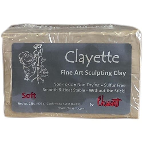 Chavant CLAYETTE Soft - 2 Lbs. Professional Oil Based Sulfur Free Sculpting Clay - GREY
