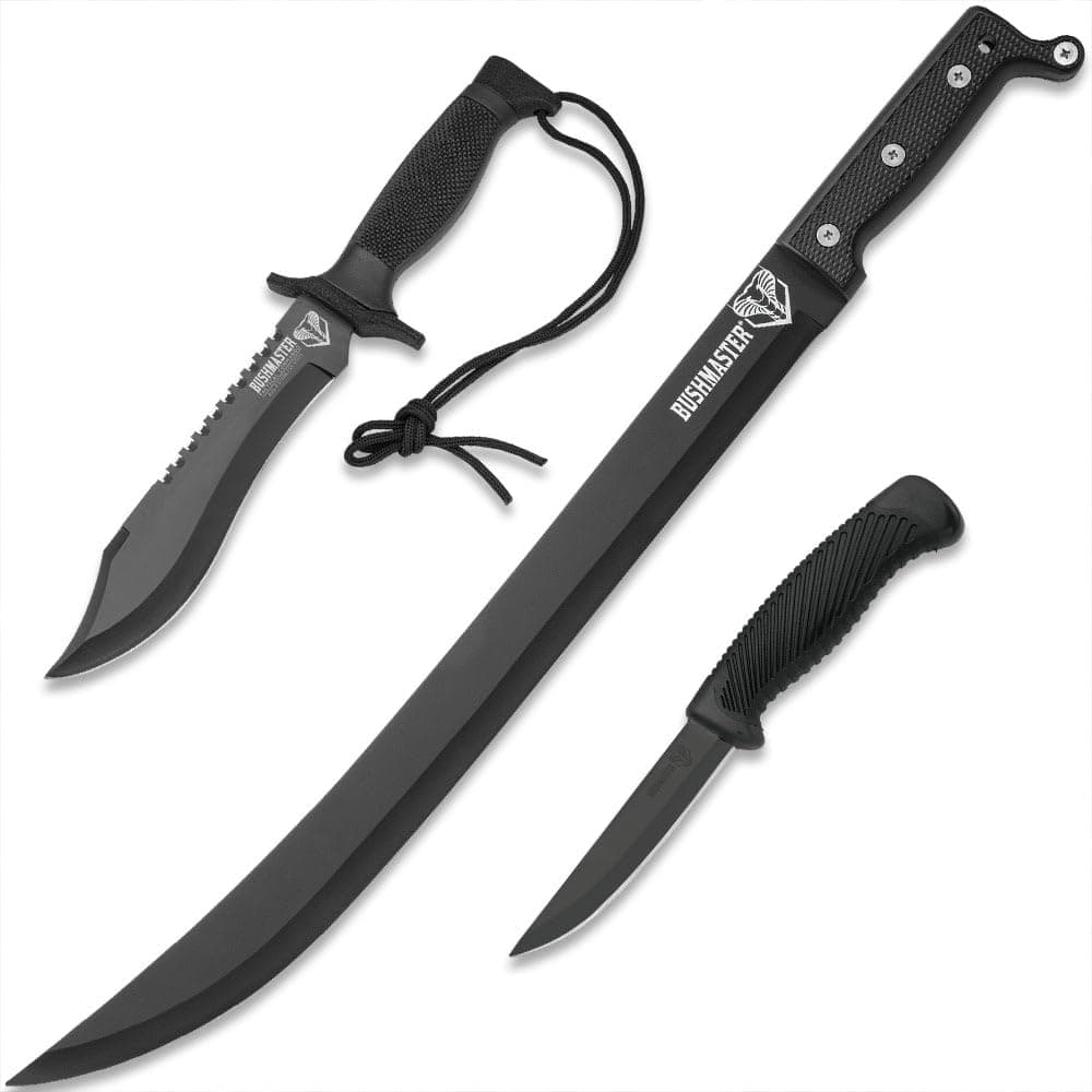 Survivor Squad Knife Set - Skinner, Bowie, Machete, Sharp Non-Reflective Stainless Steel Blades, ABS Handles, Includes Sheaths - Cutting and Chopping, Great for Wilderness Survival