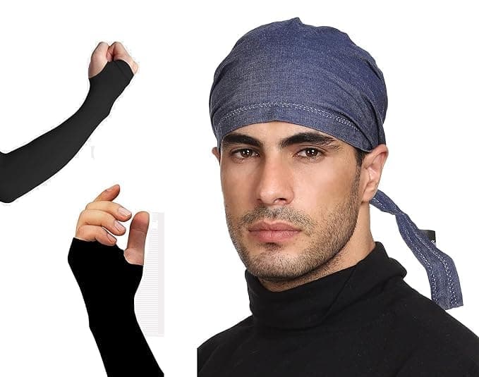 Vanilla ScarfHelmet Skull Cap Blue Denim Form Men Under halmet Cap