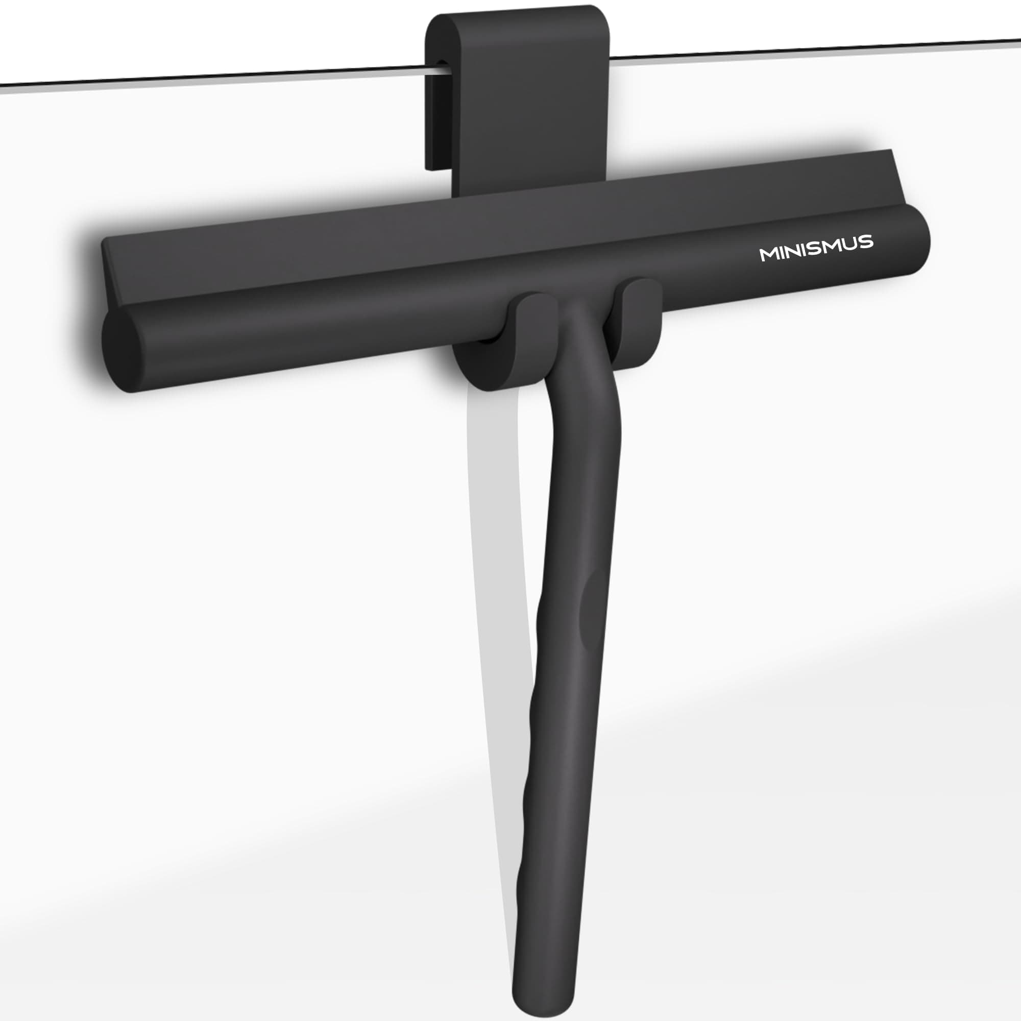 Minismus Shower Squeegee With Hook - Squeegee Shower Cleaner Tool - Silicone Shower Squeegee for Shower Doors - Shower Screen Wiper Blade - Bathroom Squeegee for Shower Scraper (Black, 8.25'')