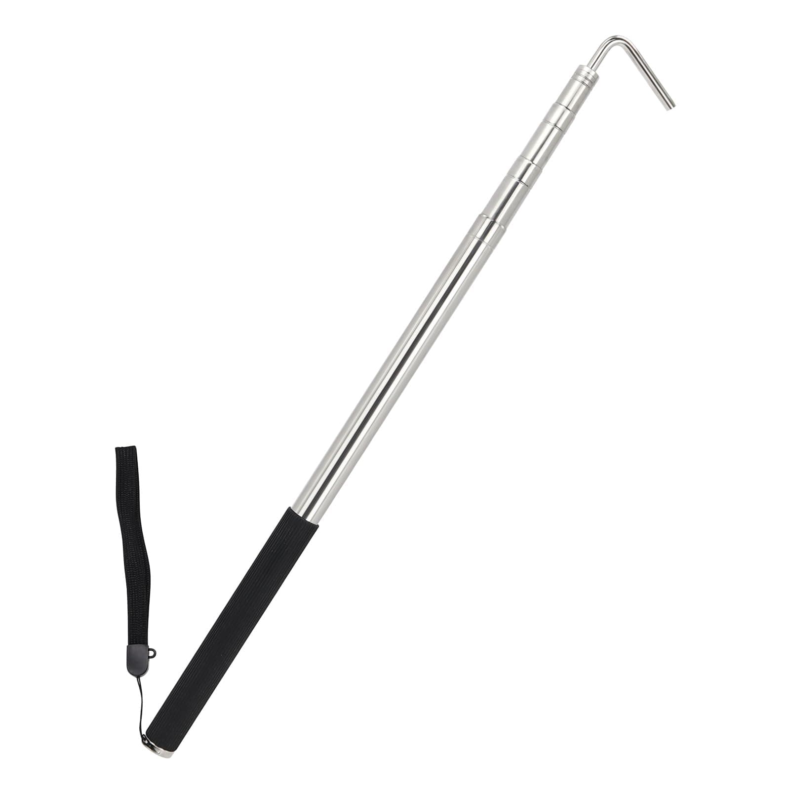 Manual RV Awning Rod Opener Easy Reach Telescopic Puller 13-3/4" to 44-3/4" Stainless Steel Silver & Black - 1pack