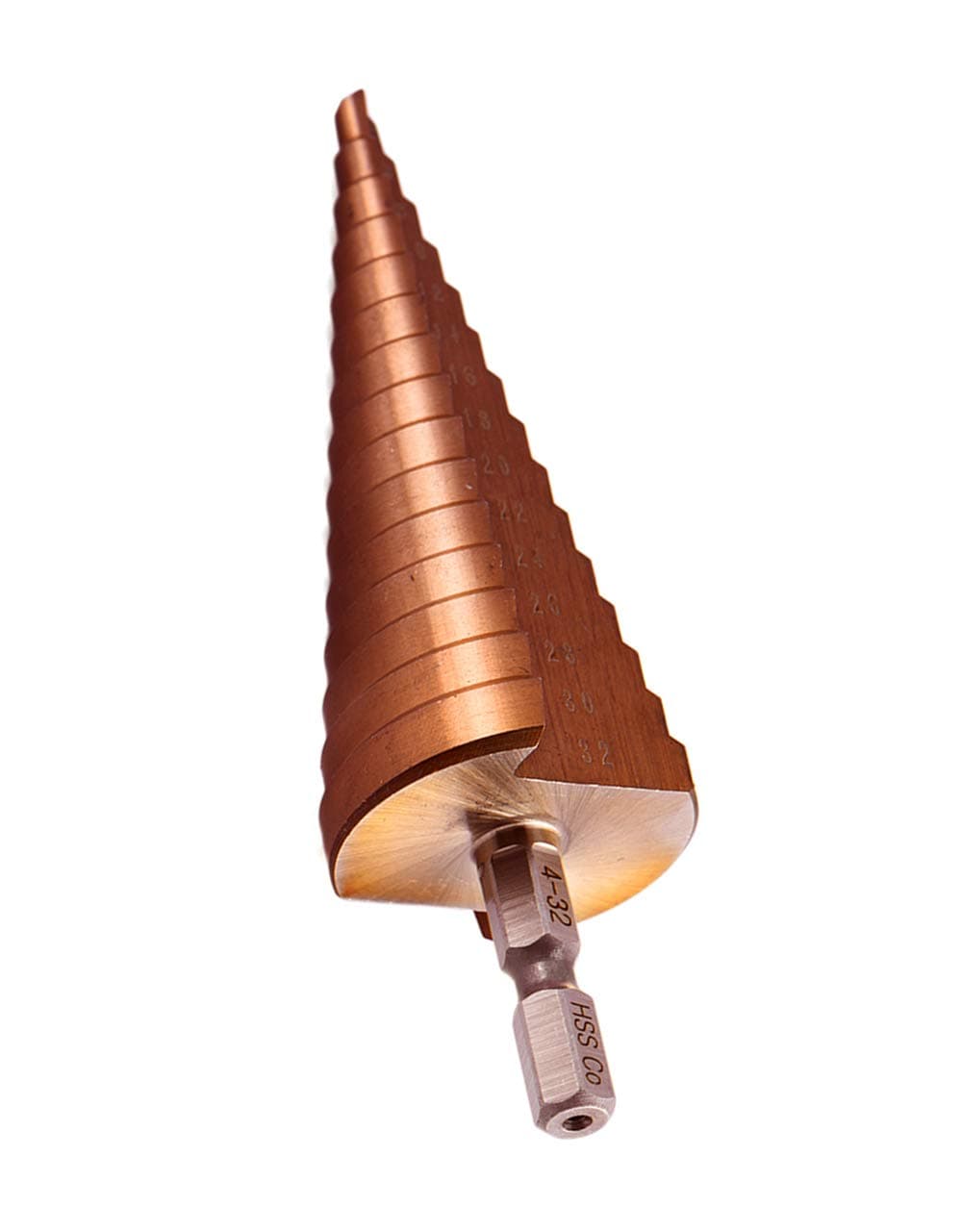 Mengshen M35 Step Drill Bit 4-32mm, HSS Cobalt Drill Bit Set Hex Shank Straight Slot Large Bit Pagoda Drill Hole Reamer Drilling Counterbore Cutting Enlarge Stainless Steel Quenching Steel Plate