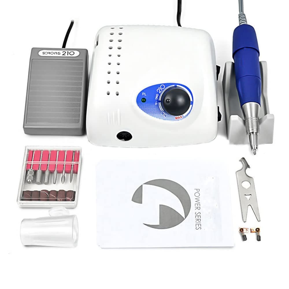Electric Manicure Nail Drill with 6pcs Drill Bits Strong 210 Power Control Unit 40000RPM Handpiece for Model Jewelry Grinding WoodCarving etc. (105)