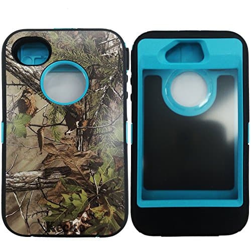 KeckoHeavy Duty Defender Tough Rubber Shockproof Dirtproof Hunting Tree Camo High Impact Hybrid Combo Hard Case Cover Full Body Protective Cover Skin W/ Built In Screen Protector for iphone 4/4s