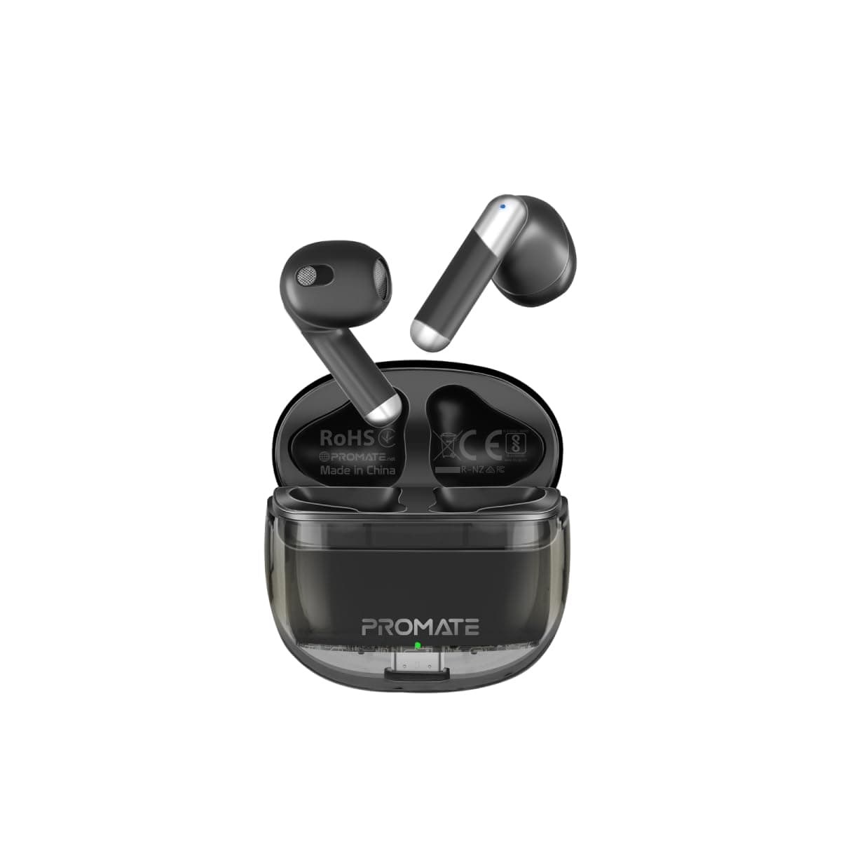 Earbuds, In-Ear True Wireless Bluetooth v5.3 Earphones, Transparent Case, 26-hour Playback Time, Intelligent Touch Controls, 350mAh Battery Capacity for iPhone 17,Galaxy S25, Transpods Black