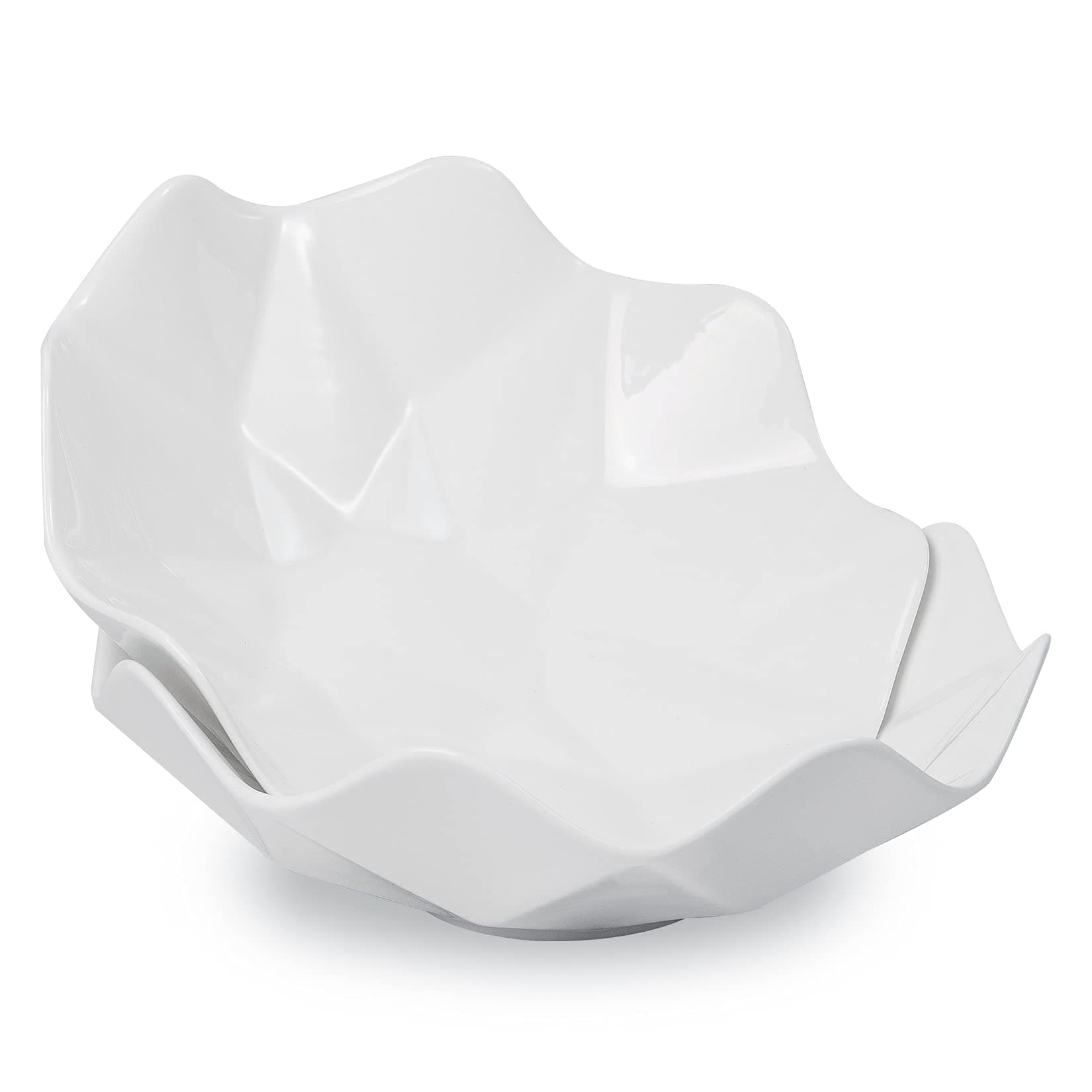 10" Wave Decorative Fruit Bowl for Kitchen Counter,Salad Bowls and Platters,Large Seving Bowls for Pasta, Candy, Set of 2(White Ceramic Bowl Modern)
