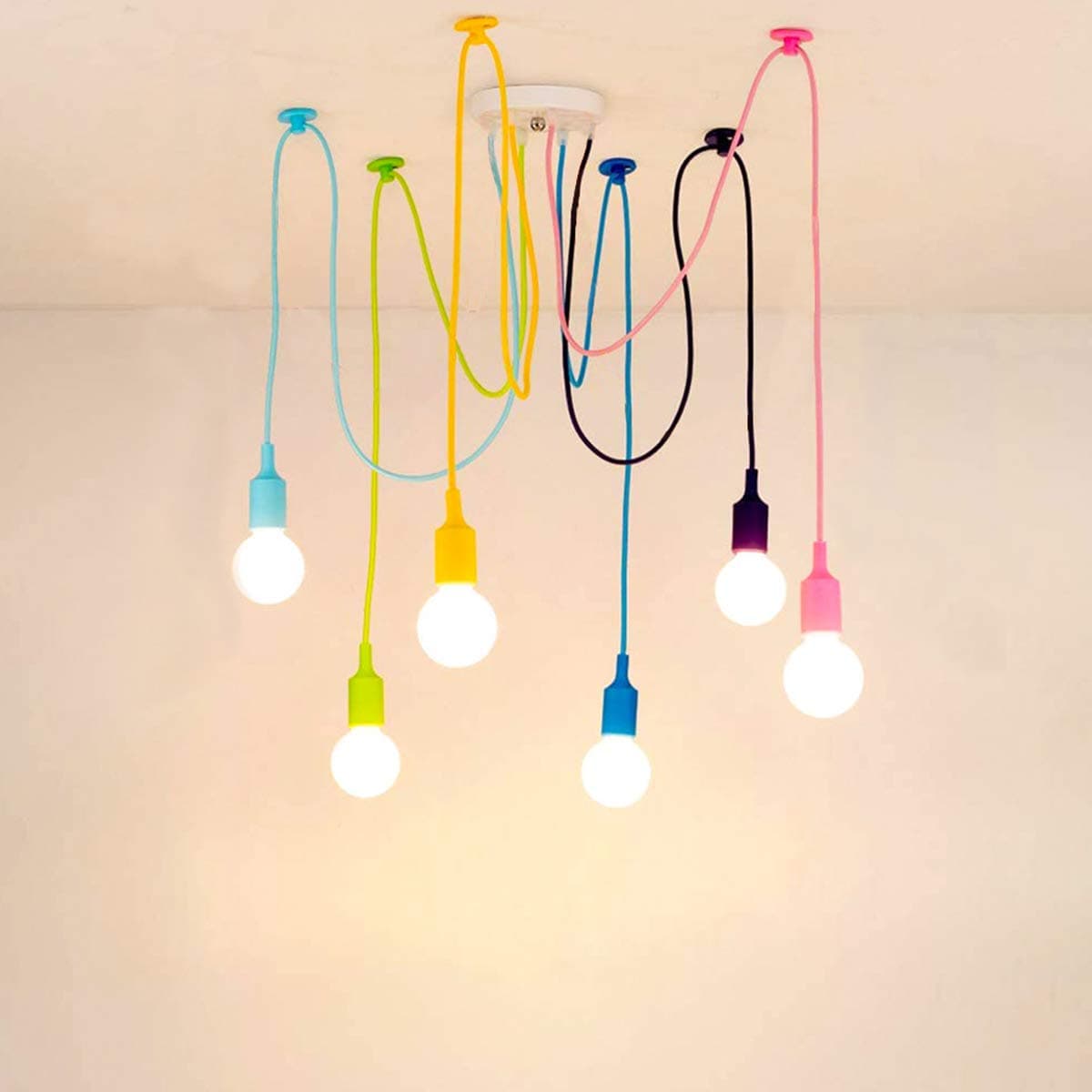 6-Arms Spider Lamps Modern Style Adjustable Ceiling Lights DIY Pendant Lighting Fixture Color Chandelier for Children's Room Bedroom Dining Room Living Room Classroom(Each with 59" Wire)