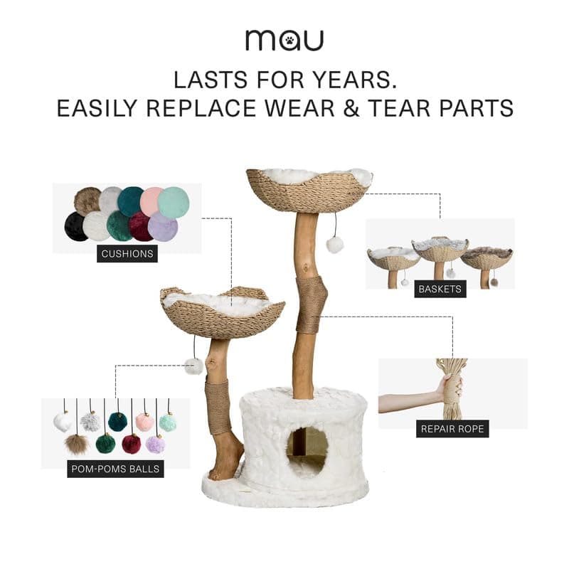 MAU Modern Tree Tower for Large Cats, Real Branch Luxury Condo, Wood Scratching Tree, Cat Lover Gifts by Mau Lifestyle