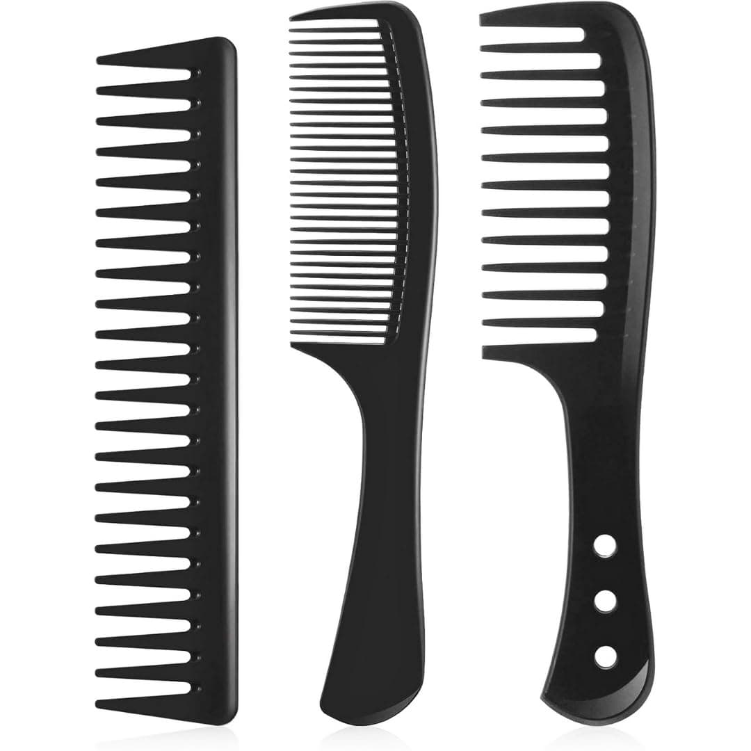 GreenMingle Hairdressing Combs Set, 3 Pack Wide Tooth Combs, Heat Resistant Anti-static Carbon Hair Brush Hair Comb for Long, Wet or Curly Hair Detangling
