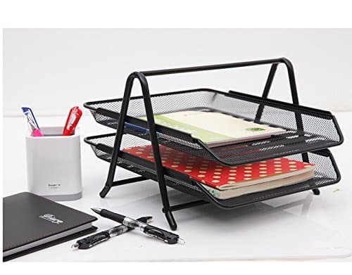 Kinbor 2 Tier Letter Tray Organizer,Mesh Desk Organizer,Desktop Document Paper File Tray, Black