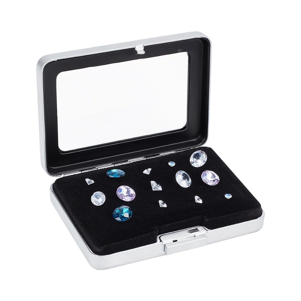 PH PandaHall Diamond Display Boxes Gem Container Holder Gemstone Jewelry Box Show Case Storage Box Holder with Window and Velvet for Gems Coins Jewelry Displaying and Gift Packing 3.1x2.3 inch