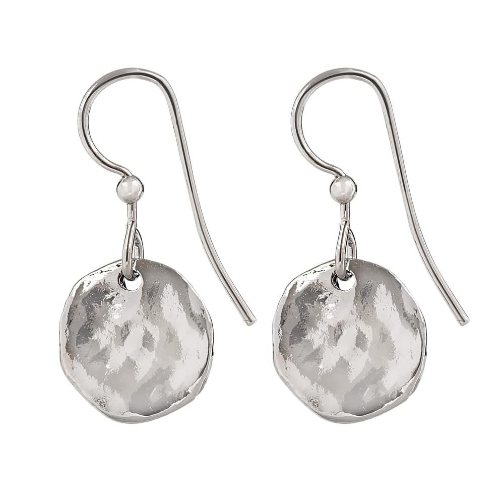 Silver ForestSpirit by Silver Forest Silver Tone Small Hammered Disc Dangling Earrings