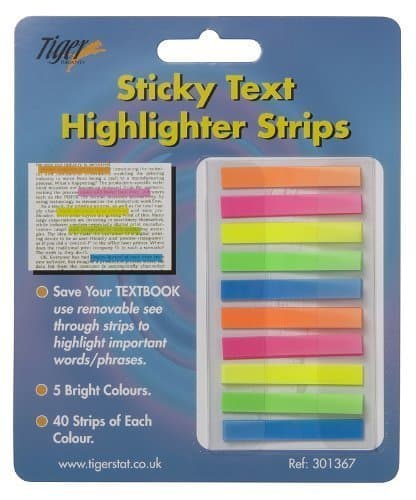 Tiger Stationery Sticky Neon Highlighter Strips Repositionable Memo Note Tabs x 400