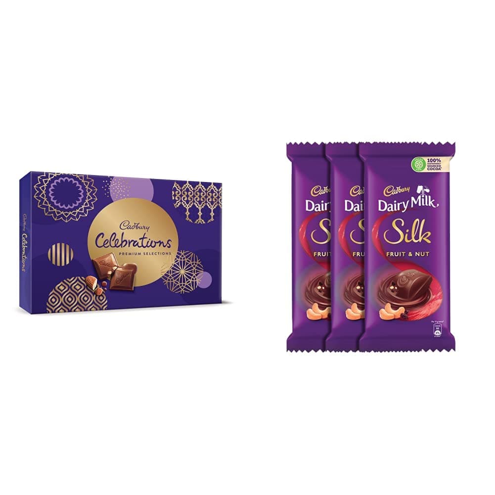 Cadbury Celebrations Premium Assorted Chocolate Gift Pack, 286.3g and Cadbury Dairy Milk Silk, Fruit and Nut, 137g (Pack of 3)
