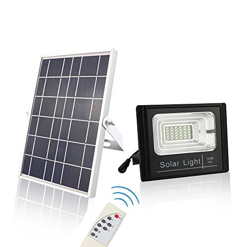 ChiChinLighting Solar Flood Light Dusk to Dawn Sensor 800 Lumen IP67 Waterproof with Solar Panel and Remote Control Full Light All Night Power Spotlight - Off Grid Cabin - Lawn - Sports Court