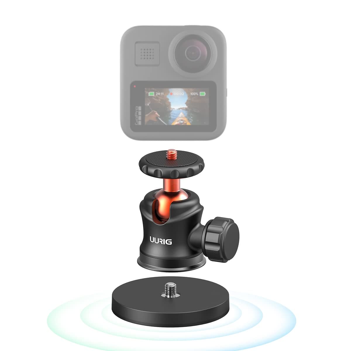 Magnetic Camera Mount with Mini Ball Head, Compatible with GoPro, AKASO, Insta360, DJI Osmo Action Cameras