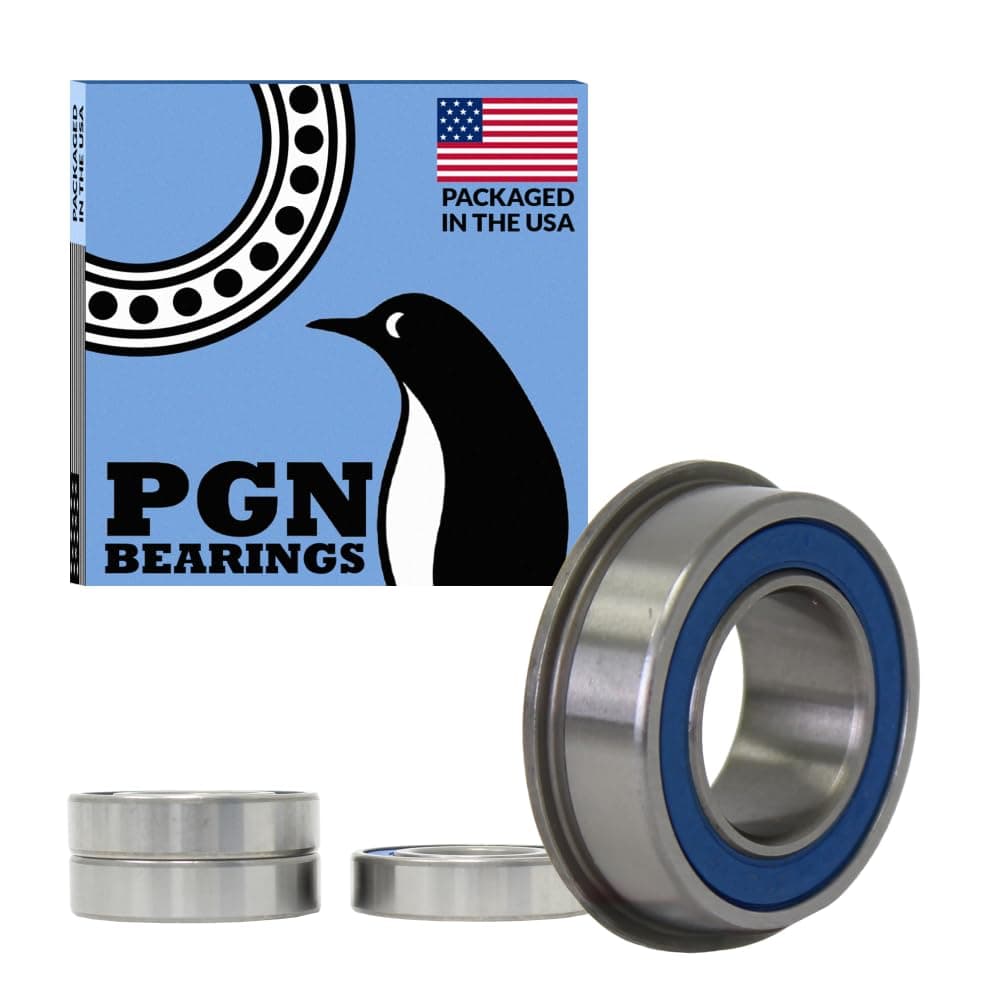 (4 Pack) PGN 5/8" x 1-3/8" Flanged Ball Bearing - Replacement for Lawnmower Wheels - Chrome Steel - Lubricated