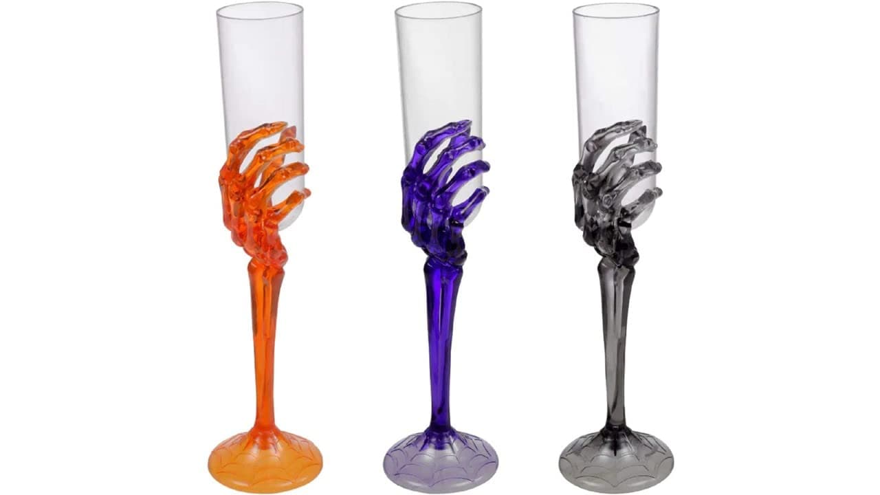 Halloween Skeleton Hand Plastic Goblets - Champagne Flutes - Stemless Cups - Perfect for Creepy Spooky Halloween Decorations and Haunted House - Choose Set of 3 Each (Goblets - Set of 3)