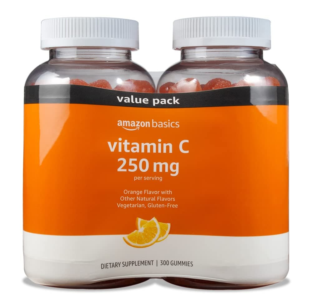 Vitamin C 250 mg Gummies, Orange, 300 Count (2 Packs of 150), 2 per Serving (Previously Solimo)