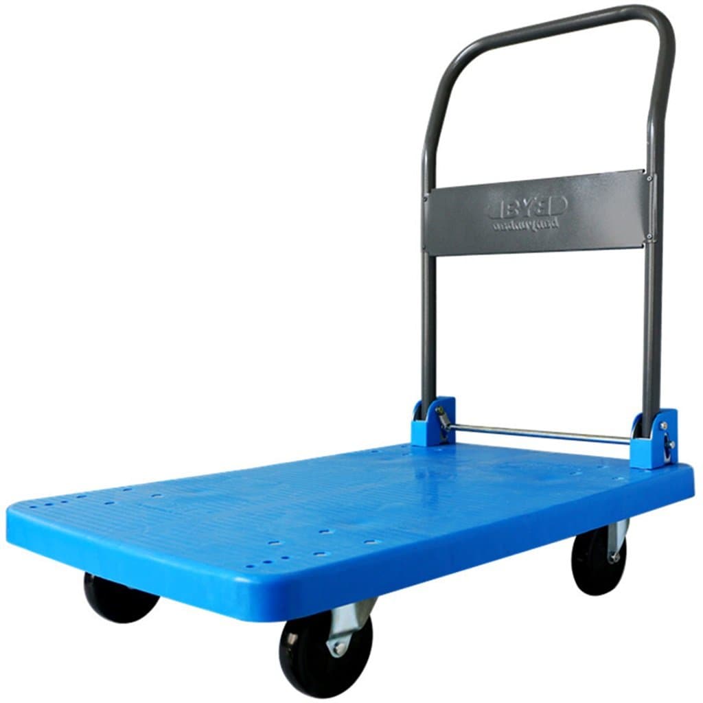 Hand Truck DELLT Durable Flatbed Truck/Folding Trolleys/Blue Pull Truck/Four-wheel Trolley/Plastic Vans/Industrial Trolley/Load 150KG (Size : 72 * 46cm)