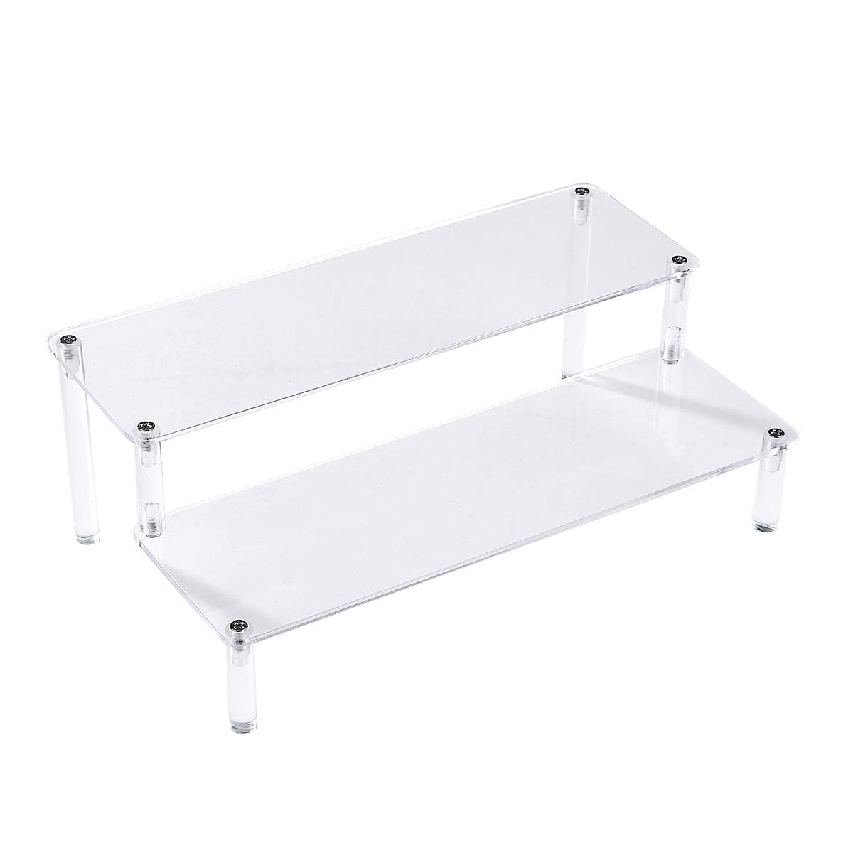 BYCY Acrylic Clear 2-Tier Riser Display Shelf for Figurines, Desserts Holder, Collections Organizer and Cosmetic Items Shelf