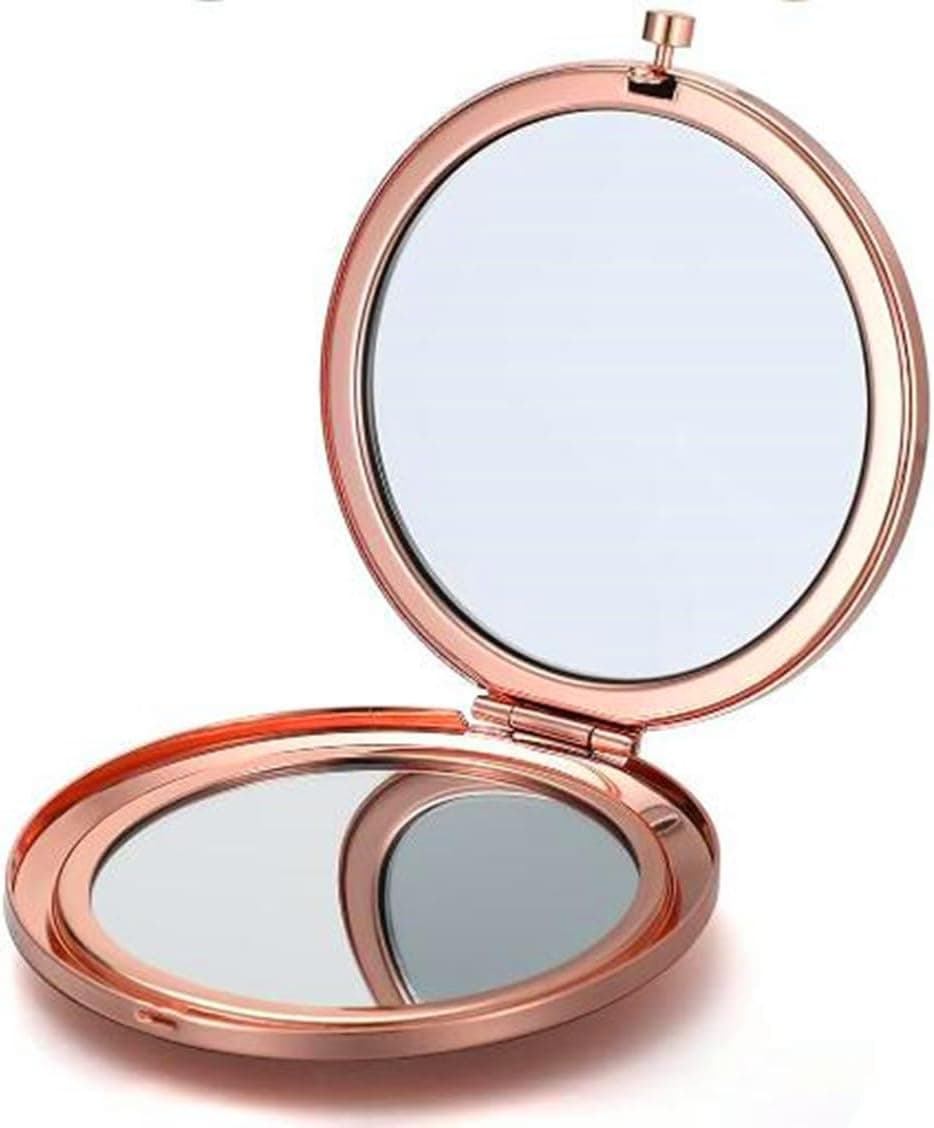 MIHAGUTY Magnifying Compact Mirror for Purses with 2 x 1x Magnification, Folding Mini Pocket Double Sided Travel Makeup Mirror,Perfect for Purse, Pocket Mirror for Gift (Rose Gold)