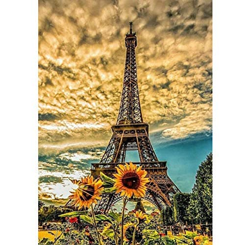 DIY 5D Diamond Painting by Numbers Kits, Paris Eiffel Tower, Sunflowers Cloud Building Landscape, Full Drill Rhinestones Paint with Diamonds Crystal Diamond Art (Eiffel Tower)