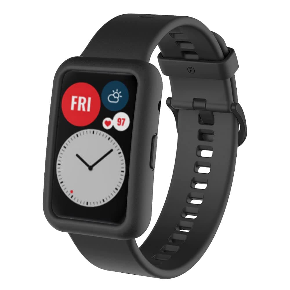 Compatible with Huawei Watch Fit Silicone Smart Watch Strap + Protective Case Set,Men Women Sport Wristband, Breathable Replacement Strap.