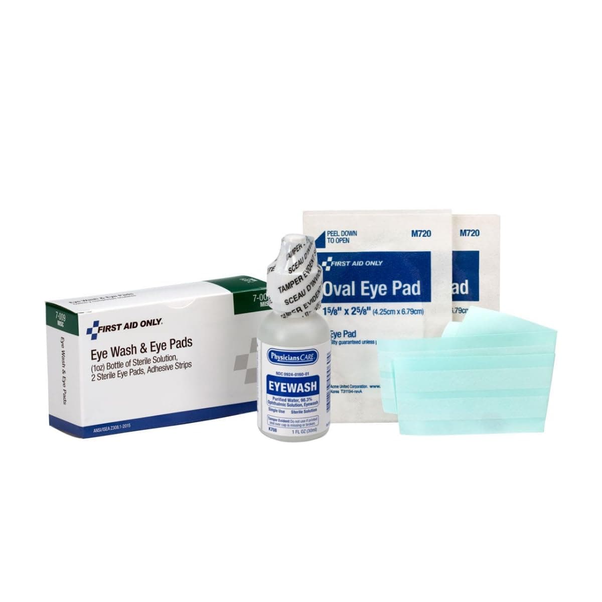 First Aid Only 5-Piece Eye Wash Kit with Oval Eye Pads, First Aid Adhesive Strips & Emergency Eye Rinse