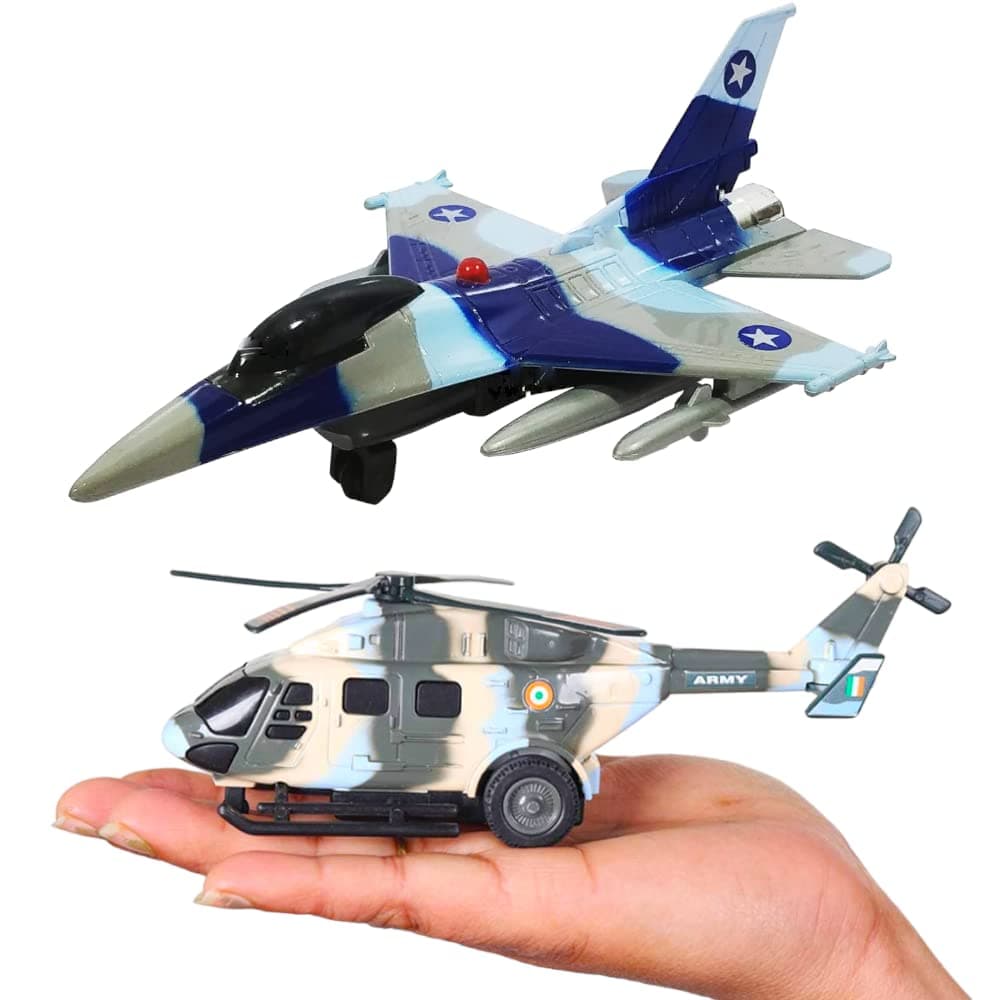 SARASI Air Force-1 with Dhrua Helicopter for Kids, Pull Back Action, No Sharp Edges (Multicolor, Pack of: 2)