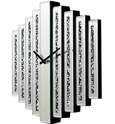 PharmoreLarge Mirrored Glass Silver Crushed Diamond Shaped Crystal Wall Clock 50 x 50cm
