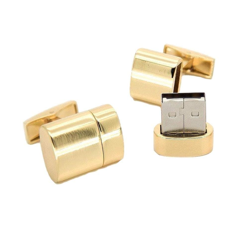 Cuff-DaddyUSB Flash Thumb Drive Cufflinks in Gold 8GB Each (16GB Total) with Jewelry Presentation Box Digital Functional Computer Connector Cufflinks Business Attire Best Gifts for Men