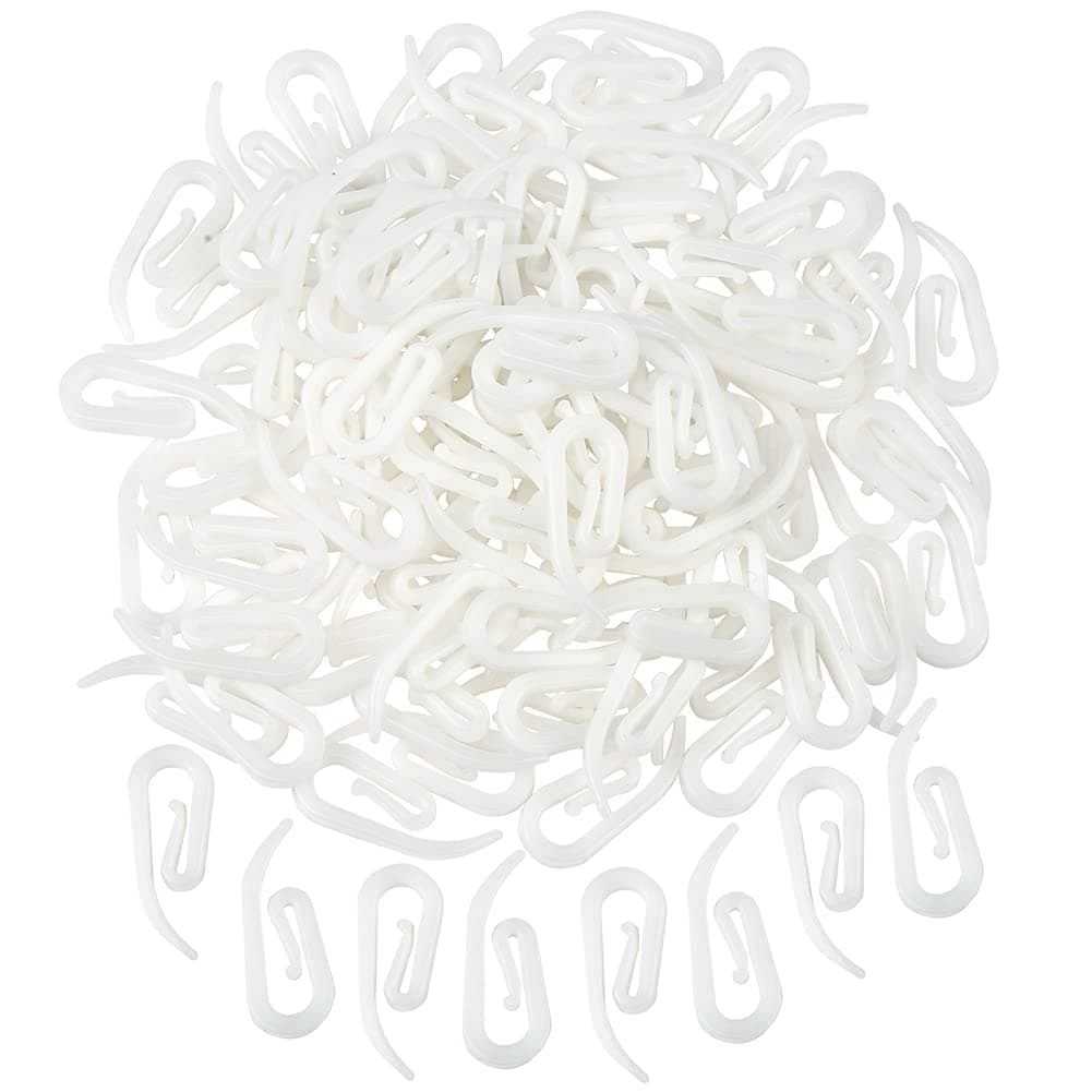 H&S Curtain Hooks 120pcs Plastic White Curtain Header Tape Drapery Hooks